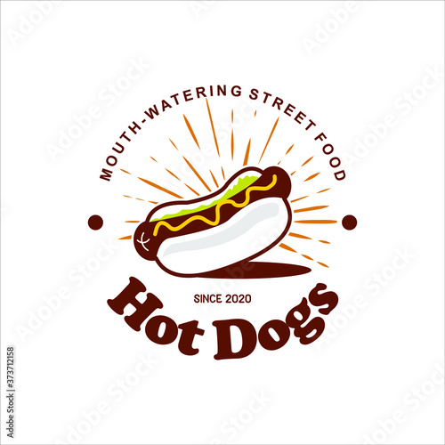 Hot Dogs Logo Design Food Vector, American Street Food Label or Stamp Inspiration