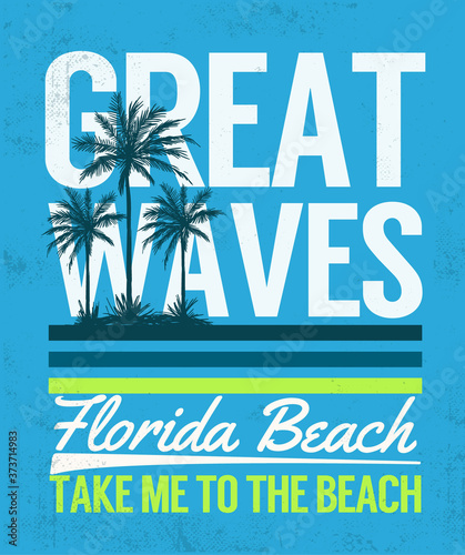 Florida Beach typography with palm trees illustration for t-shirt print , vector illustration.