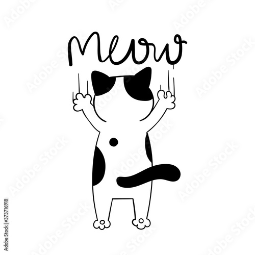 vector back of cat with word meow for cut file on T-shirt.