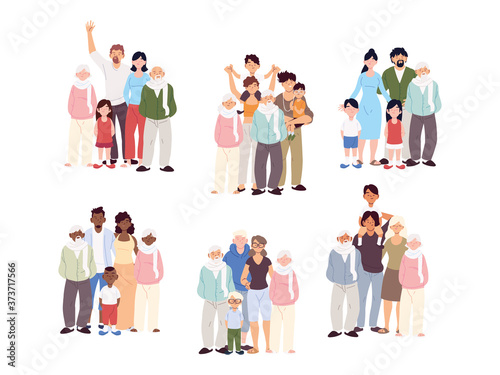set of beautiful families, generations of families together