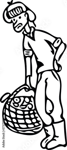 Vector image of a man carrying a basket