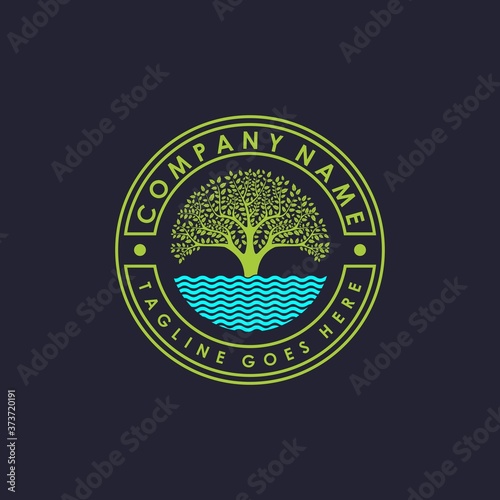 Life stamp seal Tree of live in water abstract Logo design vector template