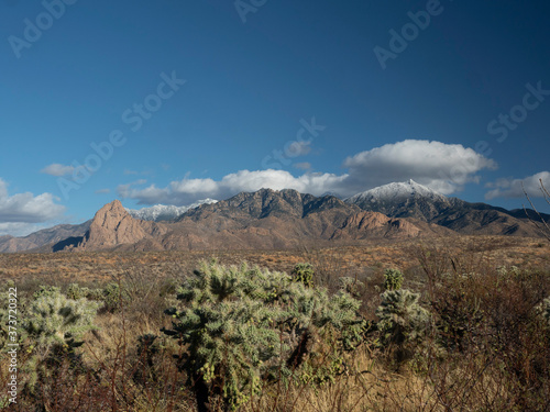 High desert snow capped mountains in winter