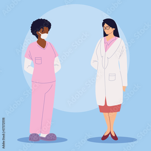 healthcare workers, female doctor and nurse