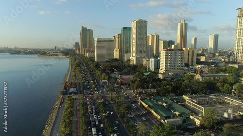 Breathtaking Aerial Shot Of Manila Bay Buildings And Roxas Boulevard During Sunset photo