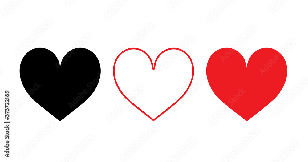 Heart flat icon lineal black and red symbol isolated on white background
