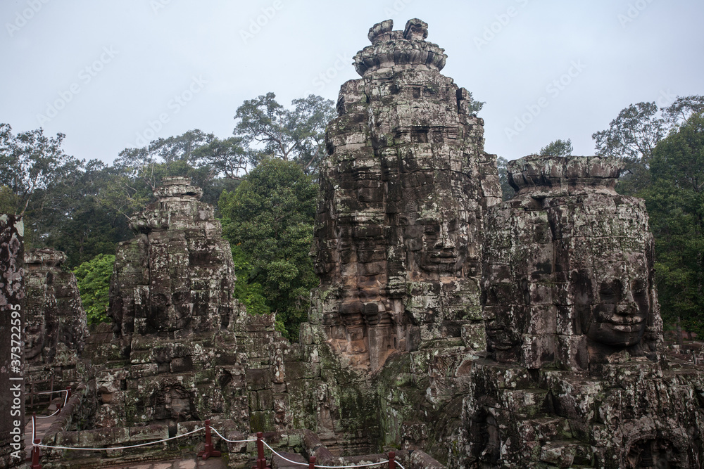 Bayon Temple at Angkor Wat, A temple complex in Cambodia and the largest religious monument in the world