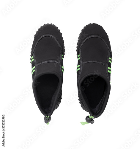 Fotografija Top view of neoprene aqua shoes isolated on white background