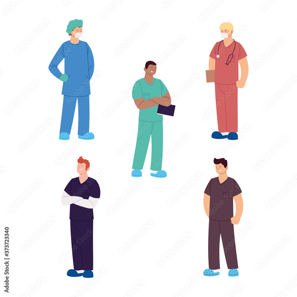 set of healthcare workers, male doctors and nurses set of healthcare workers, male doctors and nurses