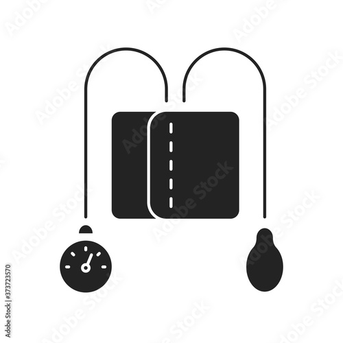 Blood pressure measuring device black glyph icon. High blood examination. Medical equipment. Outline pictogram for web page, mobile app, promo.