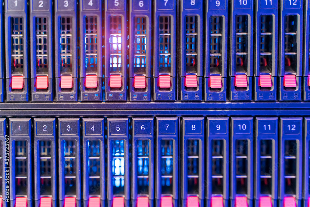 Panel of modern servers in the data center Panel of modern servers in the data center