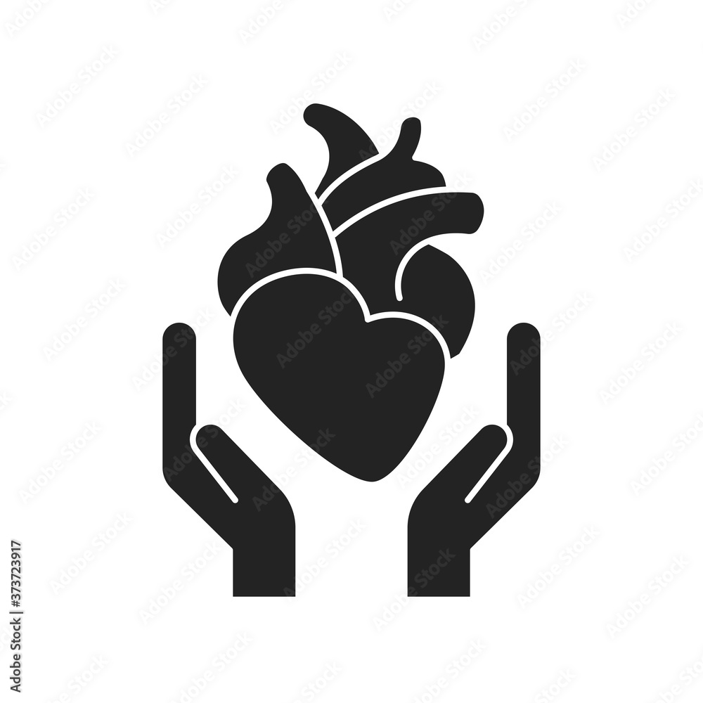 Obraz premium Health care cardiovascular system black glyph icon. Cardiology. Outline pictogram for web page, mobile app, promo.