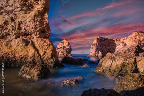 Seaview of the beautiful Marinha beach in Algarve, Portugal