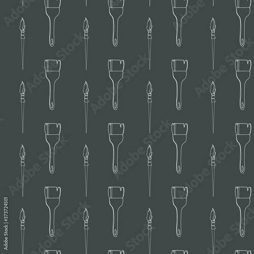 Cute kawaii seamless pattern square line artist brush on gray background. Doodle digital art outline. Print for wrapping paper, fabric, stationery, sticker, cover, wallpaper