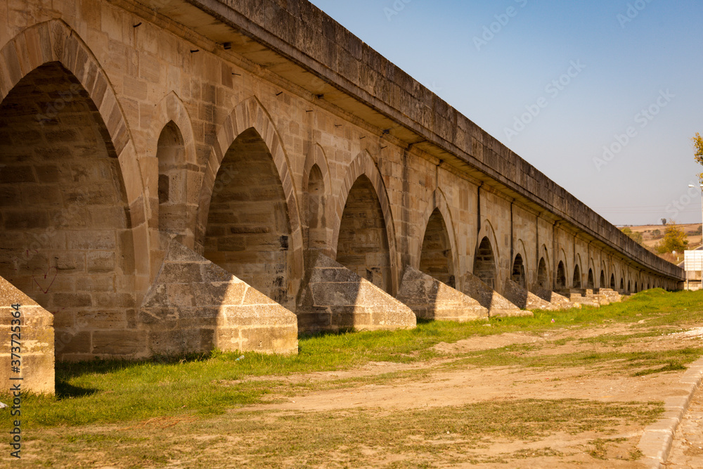 The long bridge (in TR: uzun kopru), in Edirne, Turkey. This bridge is one of the oldest and longest bridges in history and is still actively used.