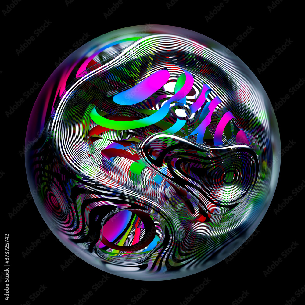 3d render of abstract art of 3d glass ball with blur effect with