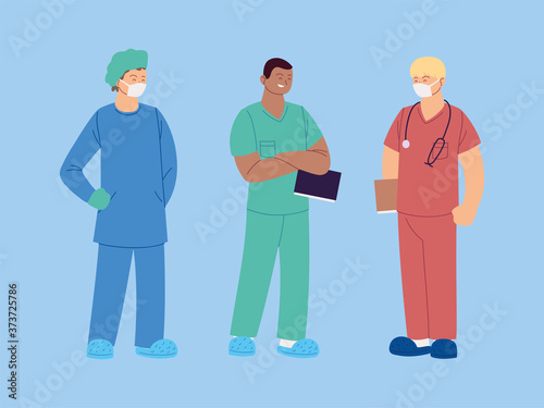 set of male healthcare workers, doctors and nurses