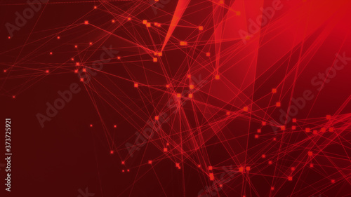 Abstract red polygon tech network with connect technology background. Abstract dots and lines texture background. 3d rendering.