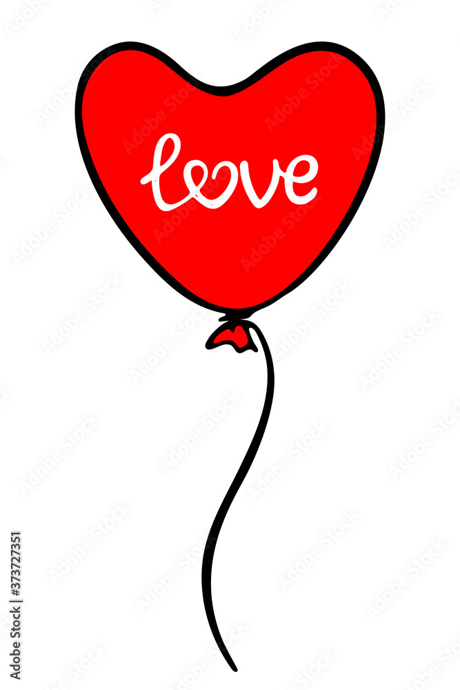 Love hand drawn sign. Heart balloon icon doodle style. Vector illustration isolated on white background for sticker, card for marriage celebration, wedding invitation. Valentines day symbol.