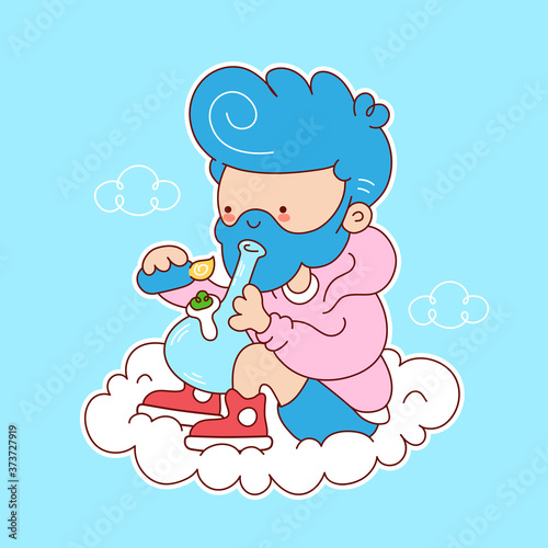 Cute happy young man smoking weed with bong
