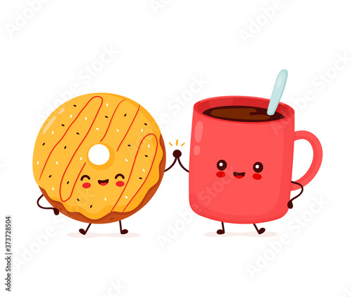 Cute happy donut and coffee mug character