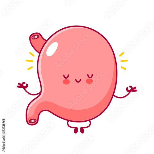 Cute happy funny stomach organ meditate