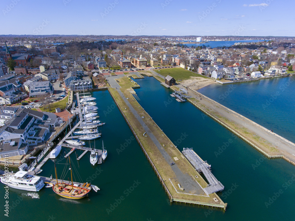 Aerial view of Custom House in Salem Maritime National Historic Site in city of Salem, Massachusetts MA, USA. 