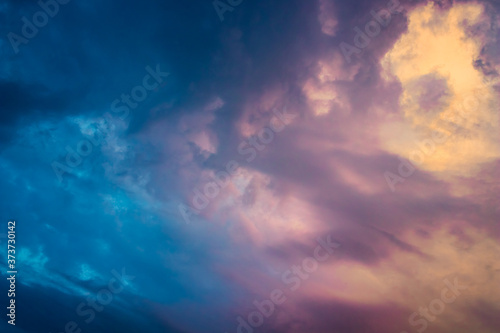 Abstract cloudscape background. Morning sky on an overcast day. Cloudy weather background concept. Fresh nature backdrop with copy space