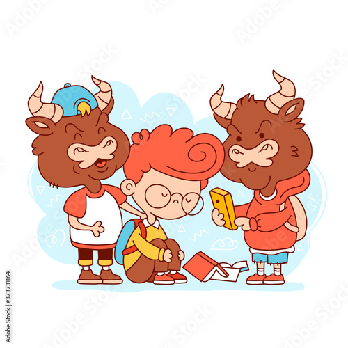 Kid getting bullied. Vector cartoon character