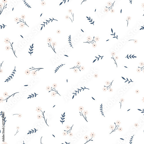 Cute hand drawn floral ditsy seamless pattern, lovely flower background, great for textiles, banners, wallpaper - vector design