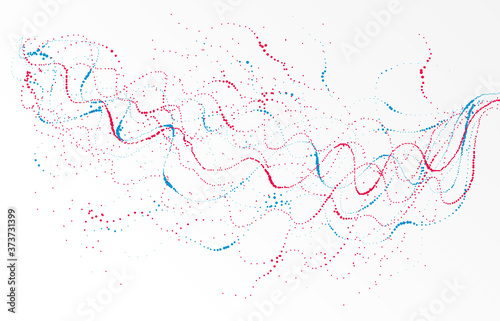 Dots particles flowing array vector abstract background  biology science theme design  dynamic elements in motion.