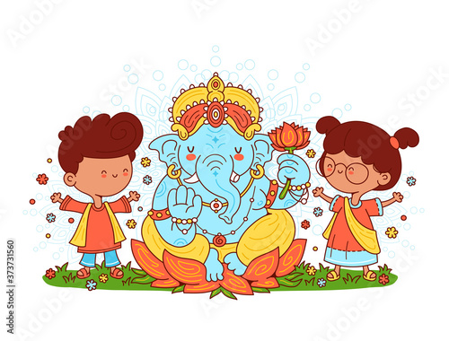 Ganesh indian god and kids character
