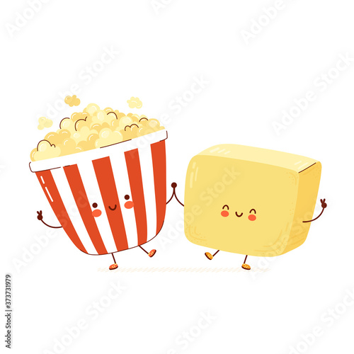 Cute happy popcorn and butter character