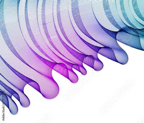 Flowing particles wave, transparent tulle textile on wind, dynamic motion curve lines. 3d vector illustration. Beautiful calming wave shaped array of blended points.
