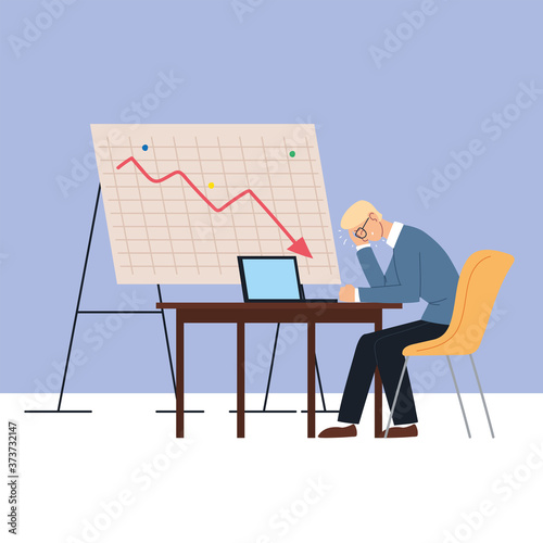 businessman in office in financial crisis, economic problem