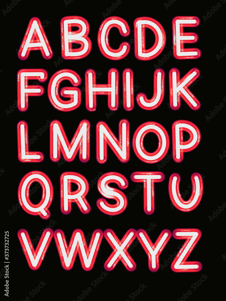 Fototapeta premium English alphabet neon red letters