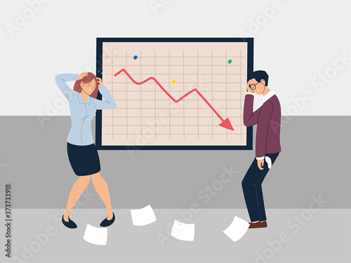 business people at presentation of decreasing chart, financial crisis