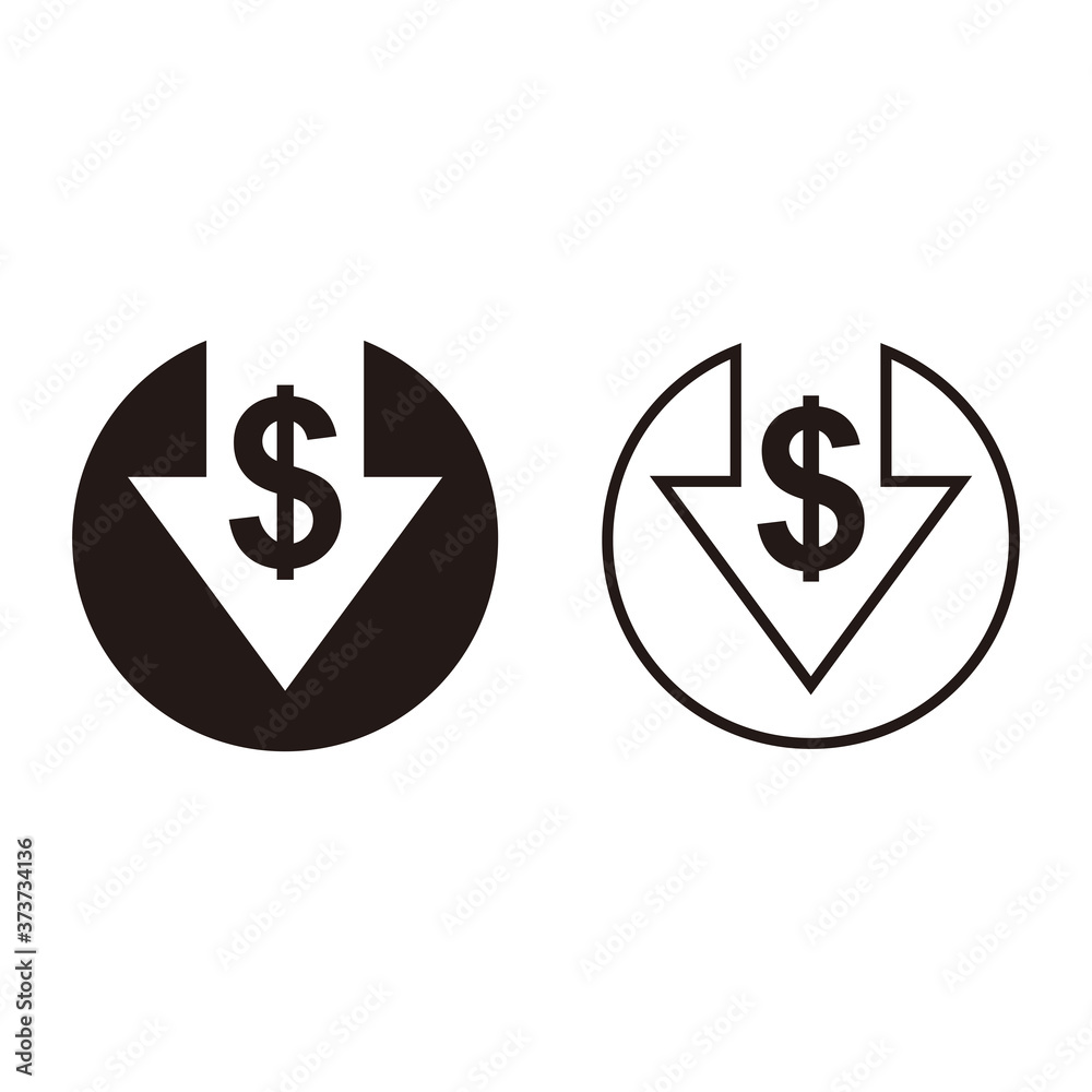 Cost reduction icon. dollar down icon vector Cost reduction icon. dollar down icon vector