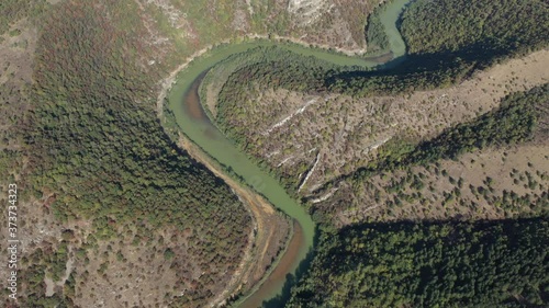 High above meandering flow of river Timok 4K drone footage photo