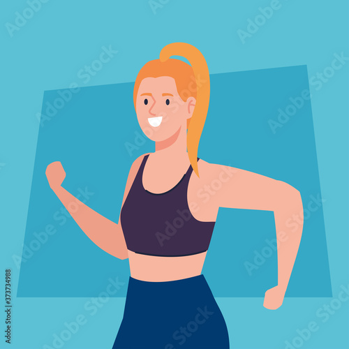 woman practicing exercise, sport recreation exercise vector illustration design