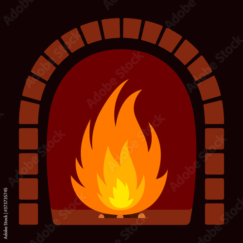 Fire in fireplace. Cartoon. Vector illustration.