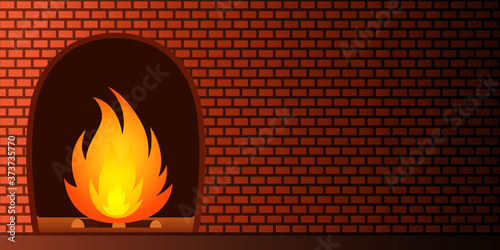Fireplace and brick wall. Vector illustration.
