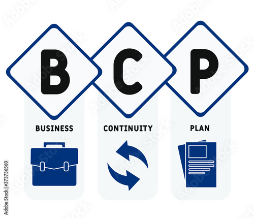 BCP  - business continuity Plan. acronym business concept. vector illustration concept with keywords and icons. lettering illustration with icons for web banner, flyer, landing page