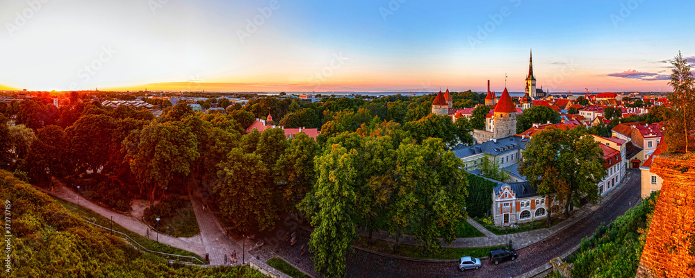 Obraz na płótnie View over Tallinn from elevated viewpoint in the evening w salonie
