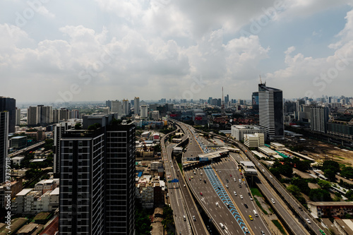 BANGKOK, THAILAND - JULY 22 2020 : Expressway tollgate, Cars at gate toll payment on expressway, in Thailand.