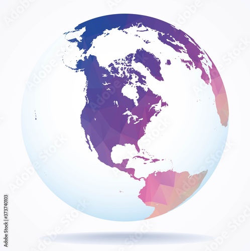 Polygonal earth hemispheres with continents, realistic world map in globe shape