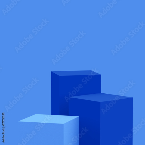 3d blue cubes square podium minimal studio background. Abstract 3d geometric shape object illustration render. Phantom blue color.Display for technology Innovation product.