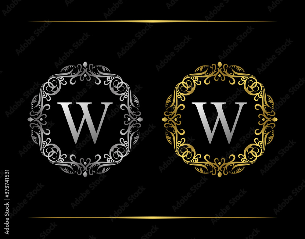 Graceful Badge W Letter Logo. Luxury emblem with beautiful classy floral ornament. Vintage Frame design Vector illustration. Graceful Badge W Letter Logo. Luxury emblem with beautiful classy floral ornament. Vintage Frame design Vector illustration.