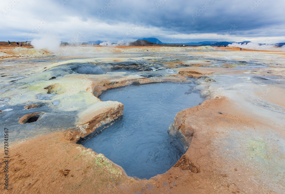Iceland. Steaming pools and mudpots. The Namafjall (Hverir) Geothermal Area.