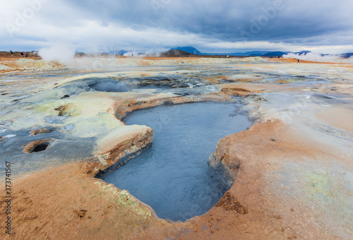 Iceland. Steaming pools and mudpots. The Namafjall (Hverir) Geothermal Area.